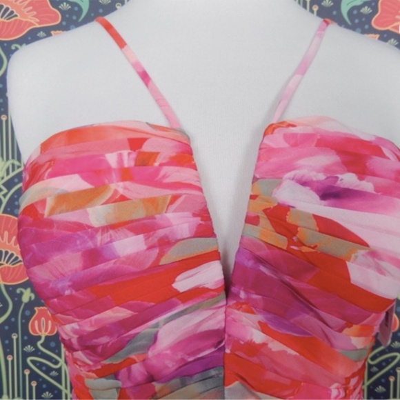 Xscape Pink Accordion Pleated Floral Colorful Evening Gown Formal Dress Nwt - Picture 4 of 7